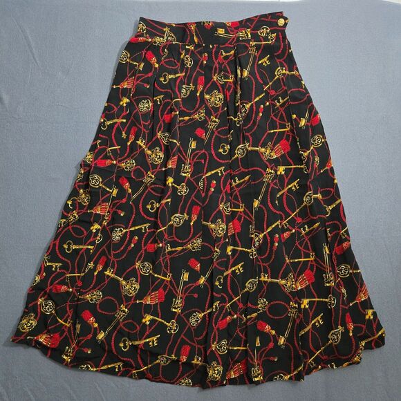 VTG Talbots 10P Petite Black Maxi Skirt A-Line Equestrian Horse Bit Chain Print - Picture 1 of 9